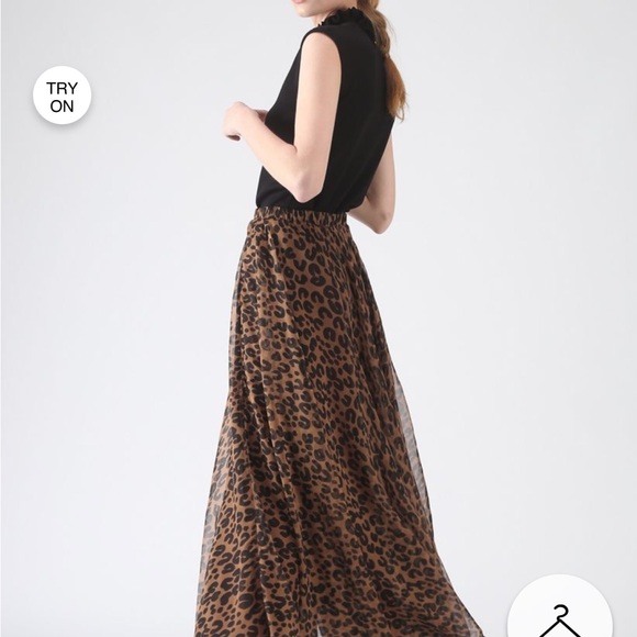 CHICWISH LEOPARD PRINT FULL LENGTH FULL CIRCLE SWINGY CHIFFON SKIRT - Picture 7 of 10
